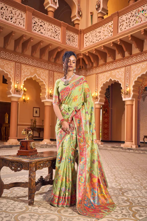 Pista_Cotton_Sarees_With_Blouse_Piece_For_Women