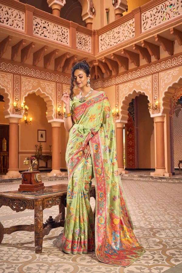 Pista_Cotton_Sarees_With_Blouse_Piece_For_Women