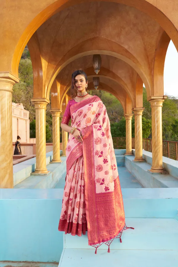 Pink_Cotton_Sarees_With_Blouse_Piece_For_Women