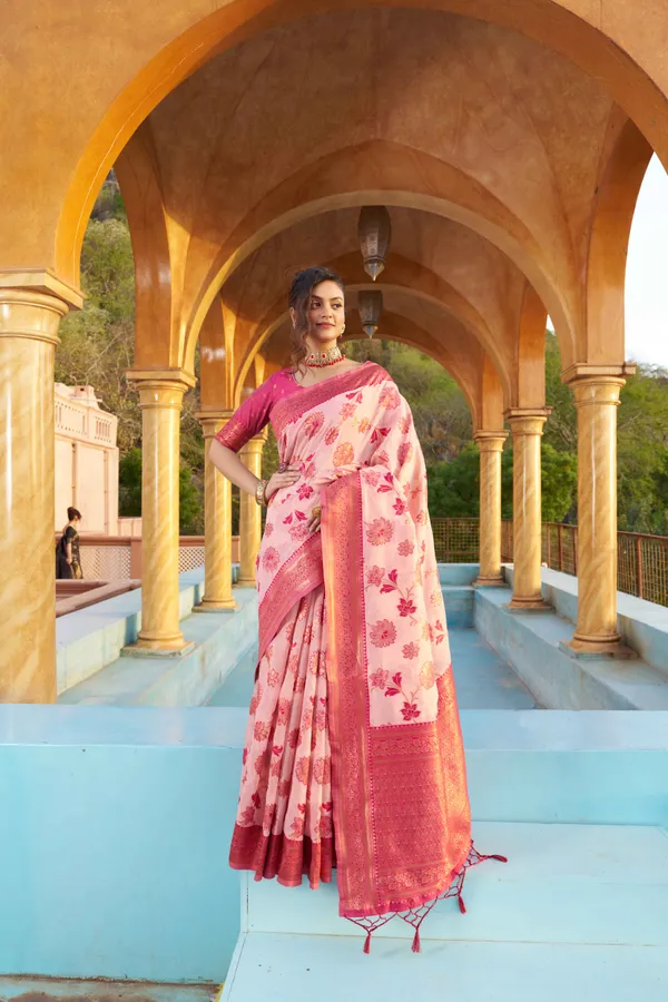 Pink_Cotton_Sarees_With_Blouse_Piece_For_Women