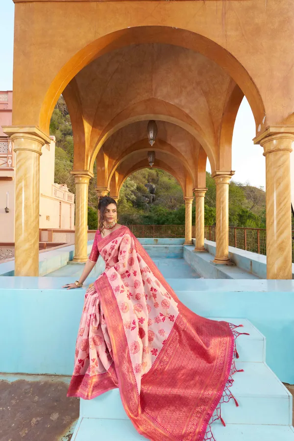 Pink_Cotton_Sarees_With_Blouse_Piece_For_Women