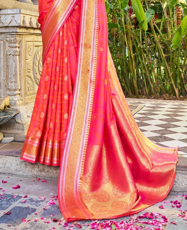 Orange_Silk_Sarees_With_Blouse_Piece_For_Women