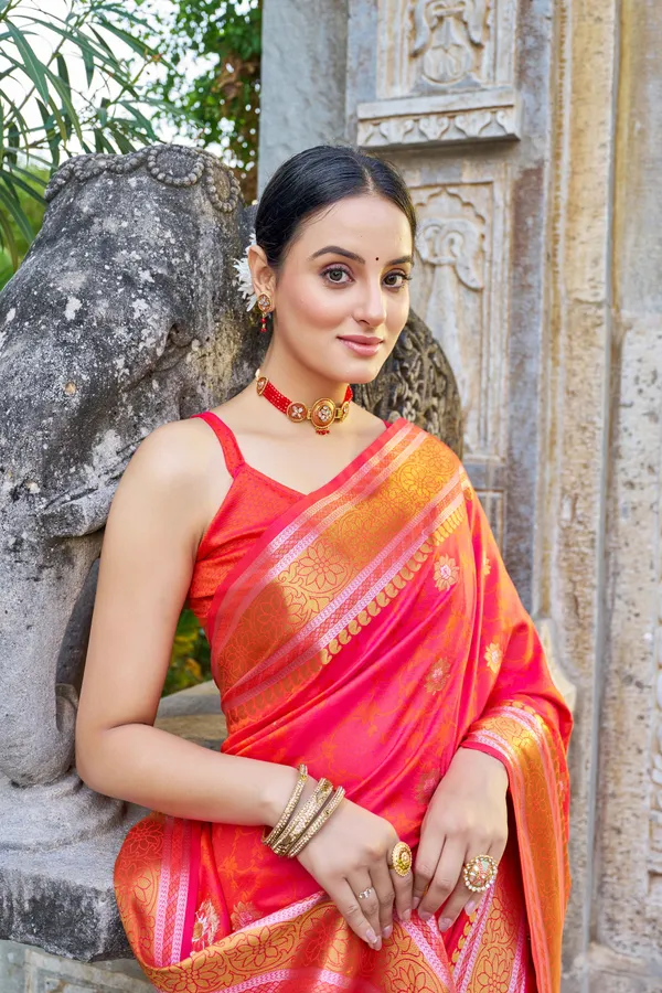 Orange_Silk_Sarees_With_Blouse_Piece_For_Women