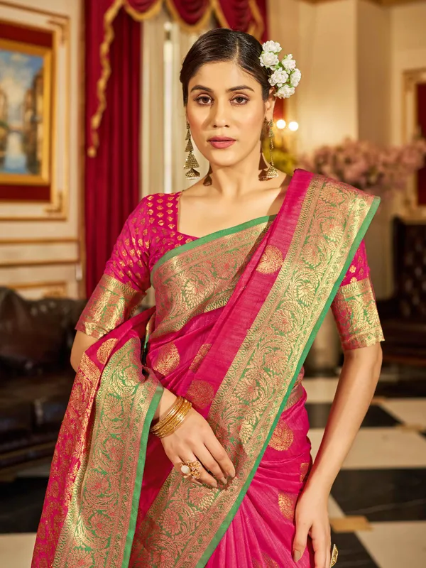 Pink_Cotton_Sarees_With_Blouse_Piece_For_Women