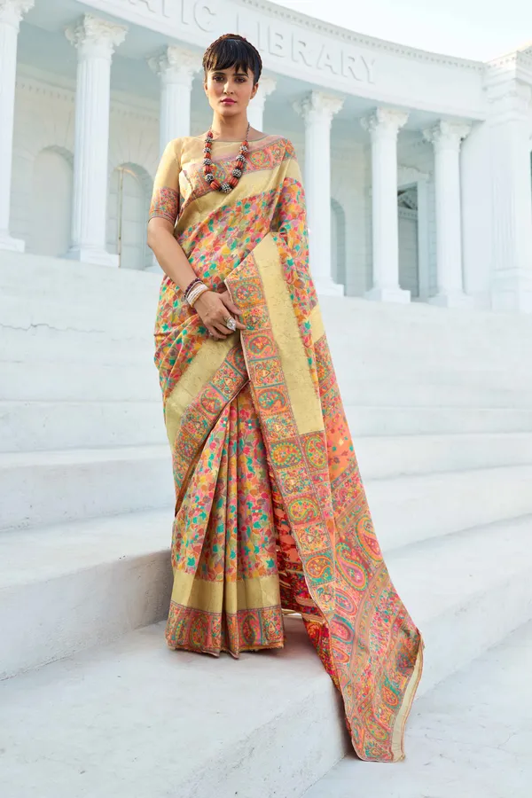 Peach_Cotton_Sarees_With_Blouse_Piece_For_Women