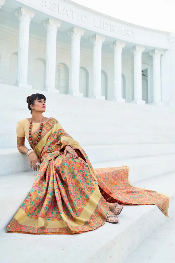 Peach_Cotton_Sarees_With_Blouse_Piece_For_Women