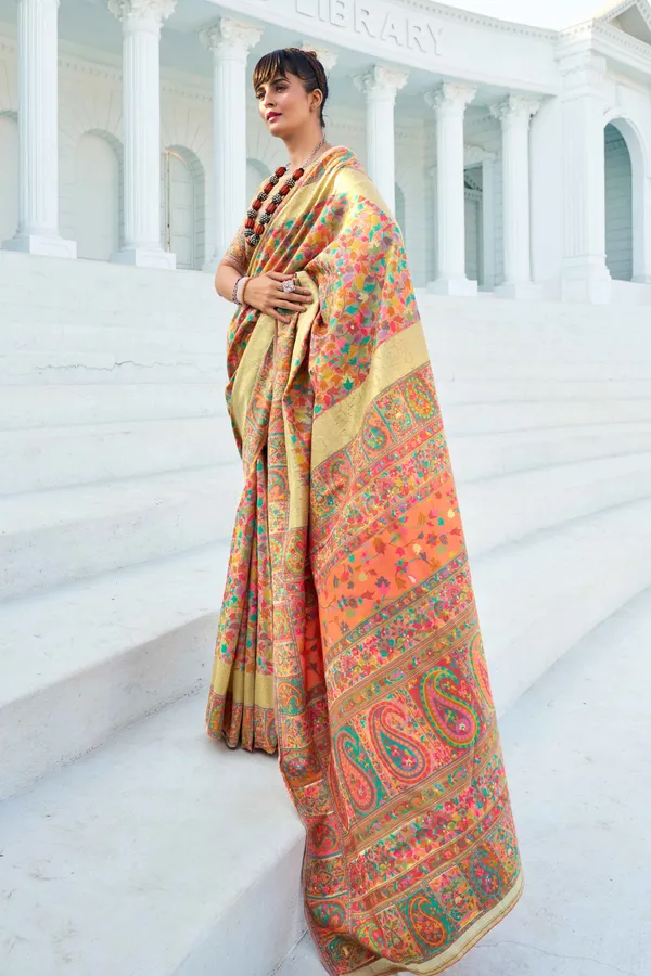 Peach_Cotton_Sarees_With_Blouse_Piece_For_Women