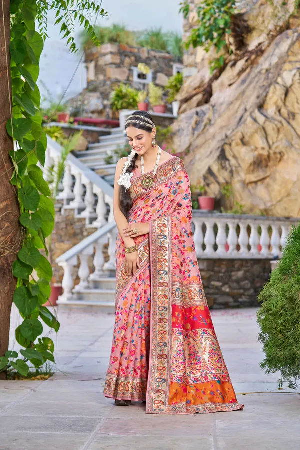 Peach_Cotton_Sarees_With_Blouse_Piece_For_Women
