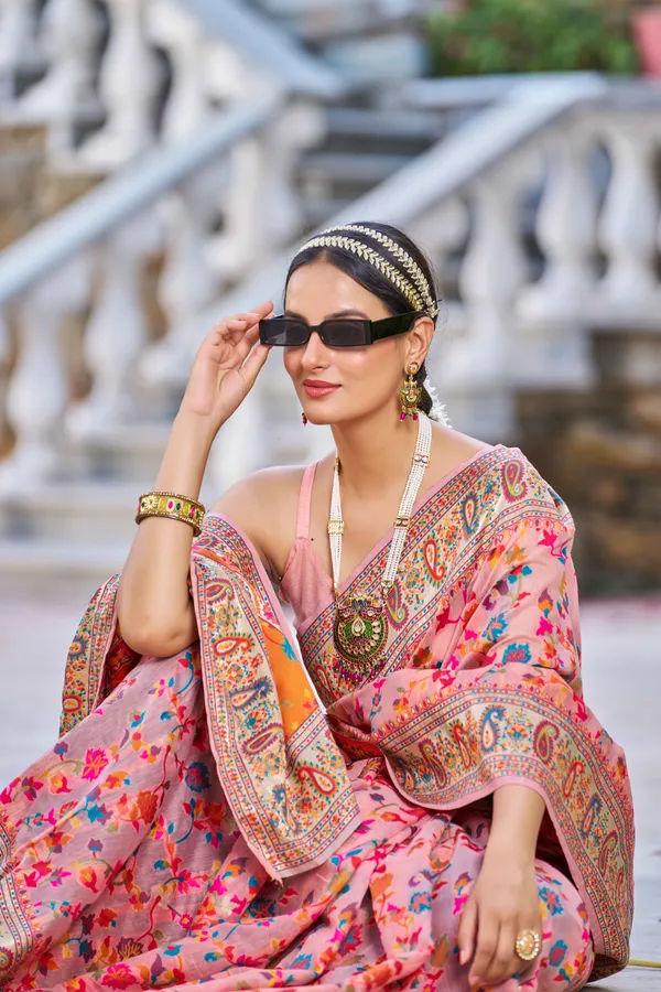 Peach_Cotton_Sarees_With_Blouse_Piece_For_Women