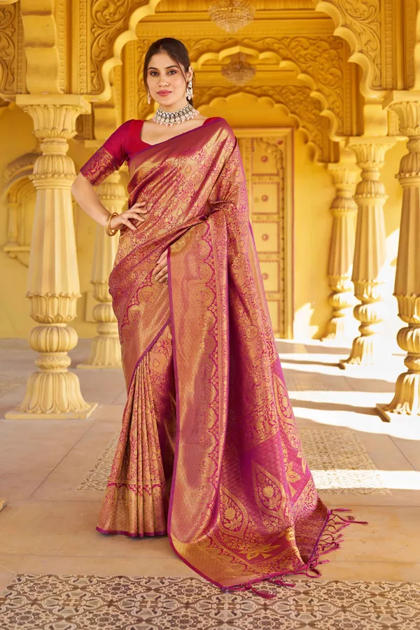 Wine_Silk_Sarees_With_Blouse_Piece_For_Women