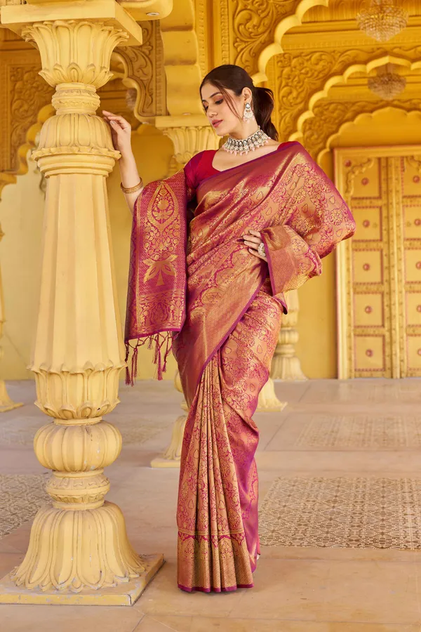 Wine_Silk_Sarees_With_Blouse_Piece_For_Women