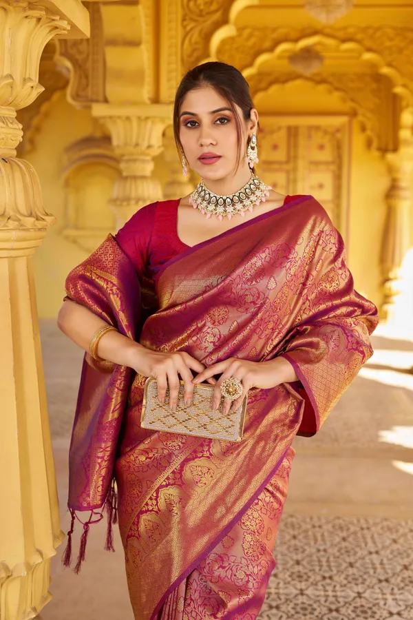 Wine_Silk_Sarees_With_Blouse_Piece_For_Women