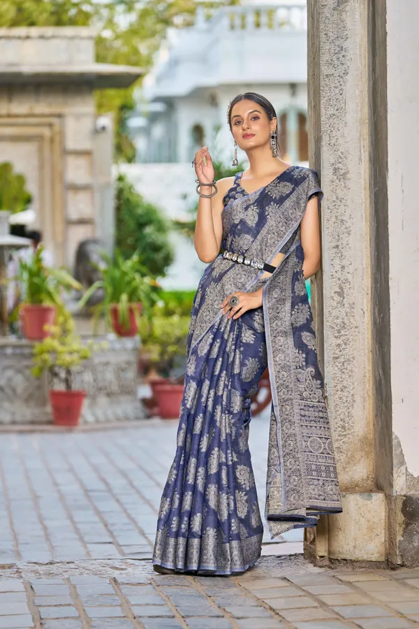 Blue_Cotton_Sarees_With_Blouse_Piece_For_Women