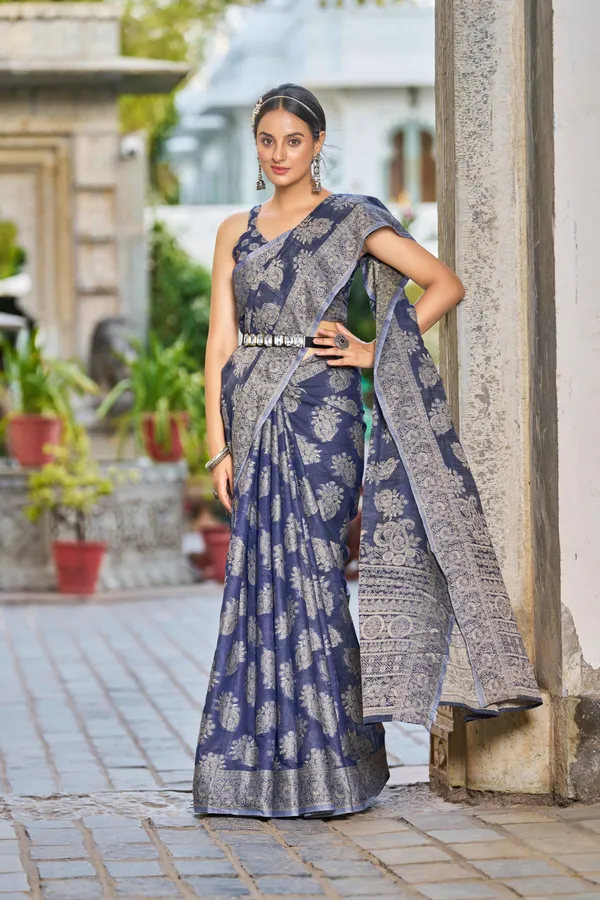 Blue_Cotton_Sarees_With_Blouse_Piece_For_Women