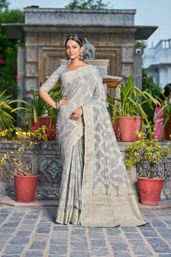 Grey_Cotton_Sarees_With_Blouse_Piece_For_Women