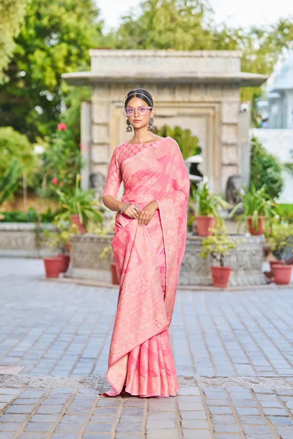 Pink_Cotton_Sarees_With_Blouse_Piece_For_Women