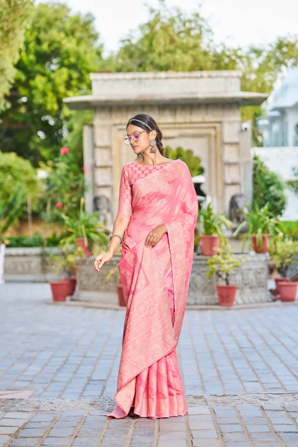 Pink_Cotton_Sarees_With_Blouse_Piece_For_Women