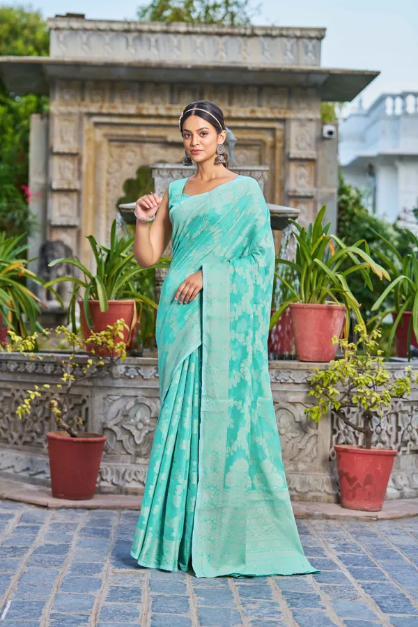Sea_Green_Cotton_Sarees_With_Blouse_Piece_For_Women