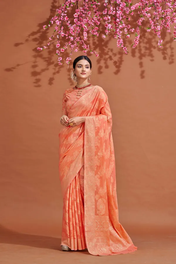 Peach_Cotton_Sarees_With_Blouse_Piece_For_Women