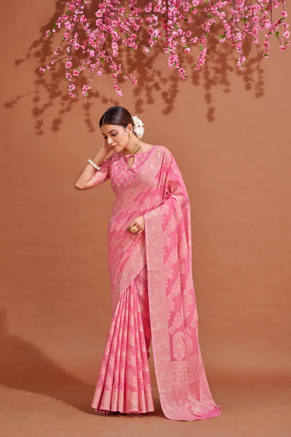 Pink_Cotton_Sarees_With_Blouse_Piece_For_Women
