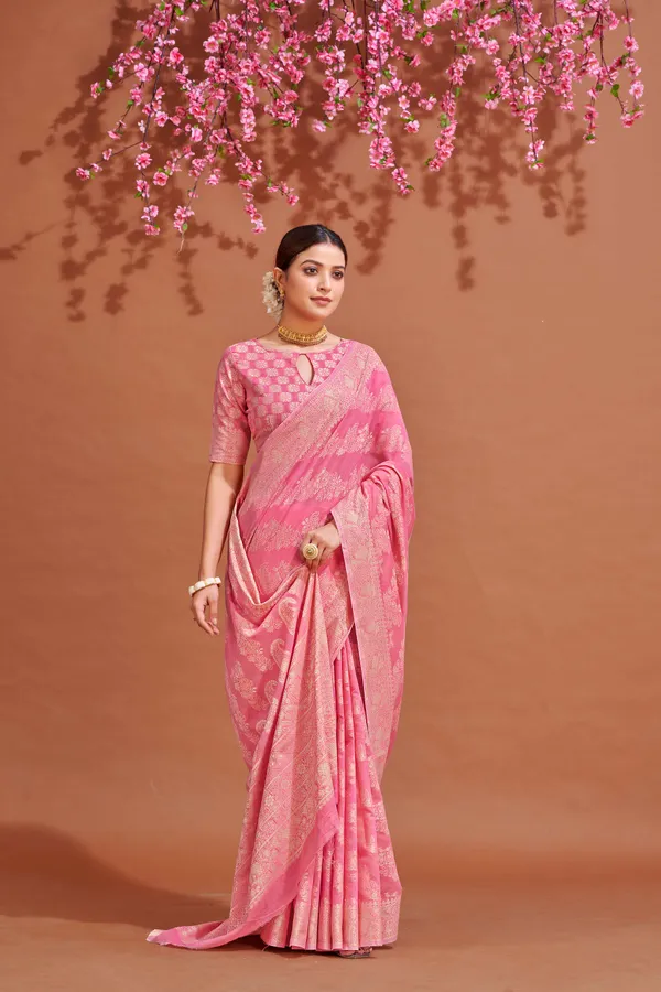 Pink_Cotton_Sarees_With_Blouse_Piece_For_Women