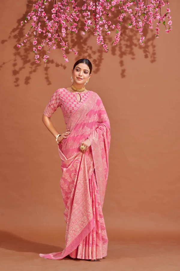 Pink_Cotton_Sarees_With_Blouse_Piece_For_Women