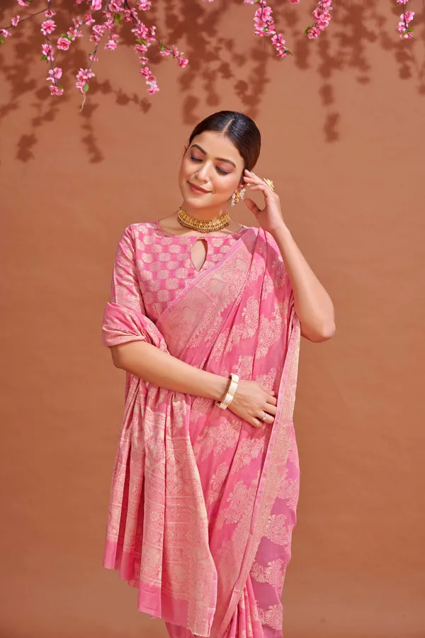 Pink_Cotton_Sarees_With_Blouse_Piece_For_Women