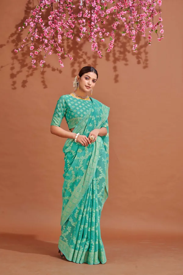 Sea_Green_Cotton_Sarees_With_Blouse_Piece_For_Women