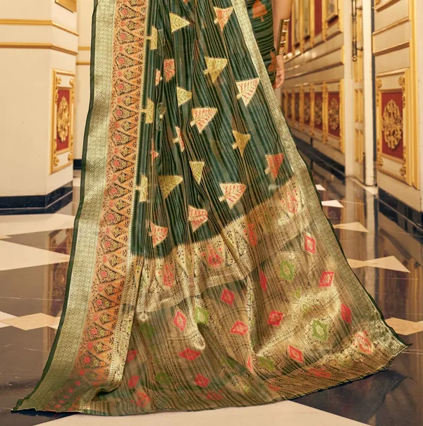 Green_Organza_Sarees_With_Blouse_Piece_For_Women