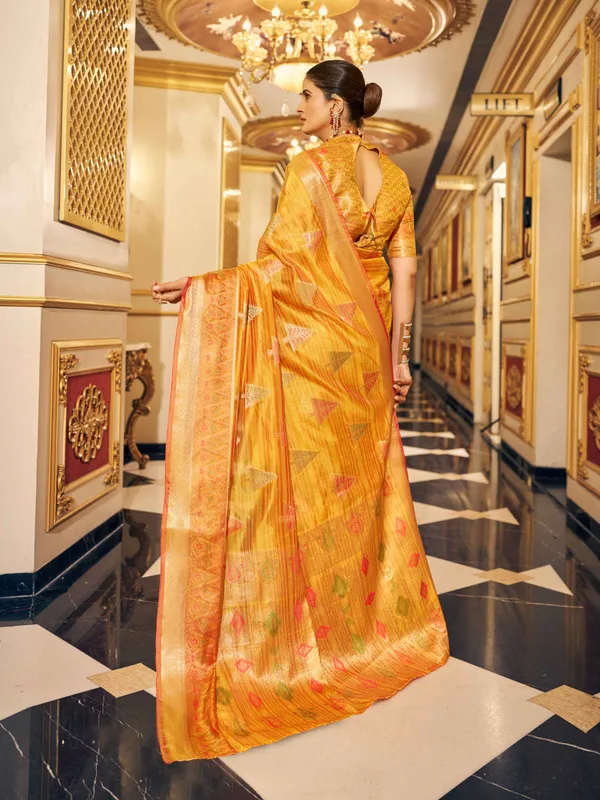 Yellow_Organza_Sarees_With_Blouse_Piece_For_Women