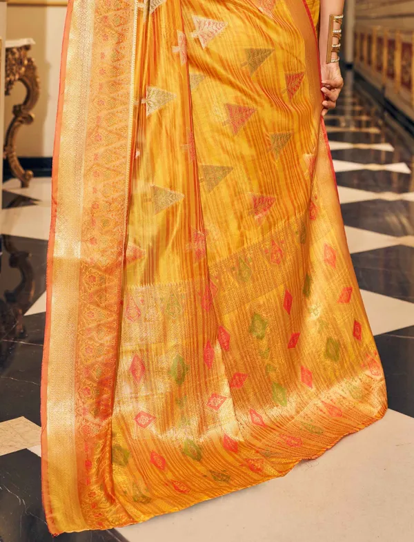 Yellow_Organza_Sarees_With_Blouse_Piece_For_Women
