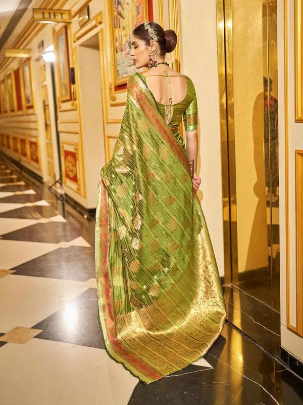 Mahendi_Green_Organza_Sarees_With_Blouse_Piece_For_Women
