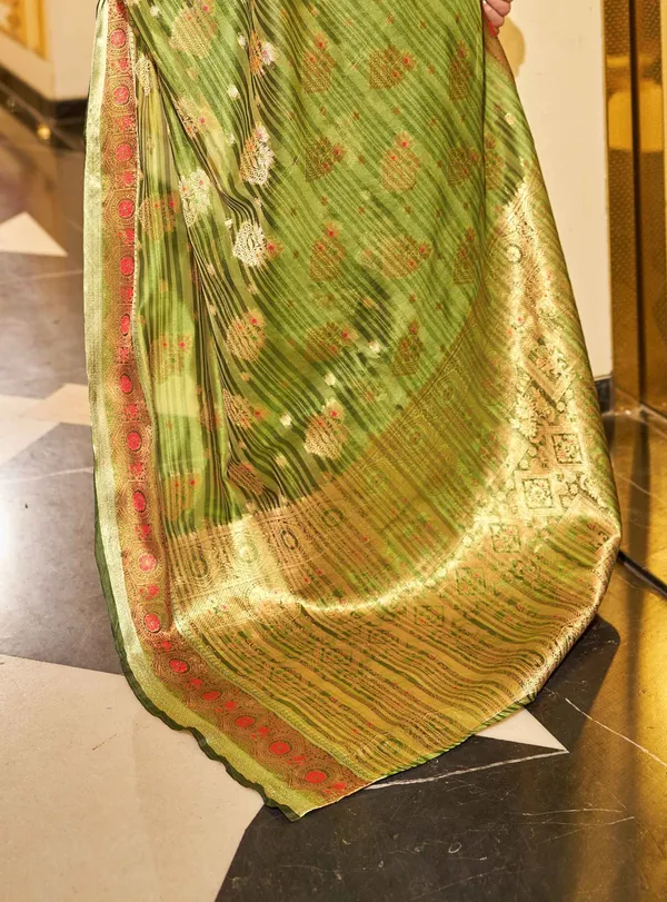 Mahendi_Green_Organza_Sarees_With_Blouse_Piece_For_Women