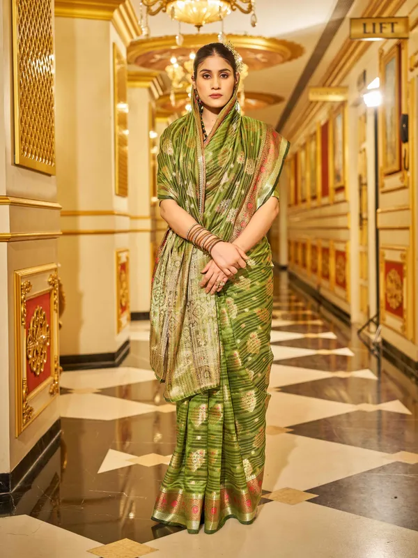 Mahendi_Green_Organza_Sarees_With_Blouse_Piece_For_Women