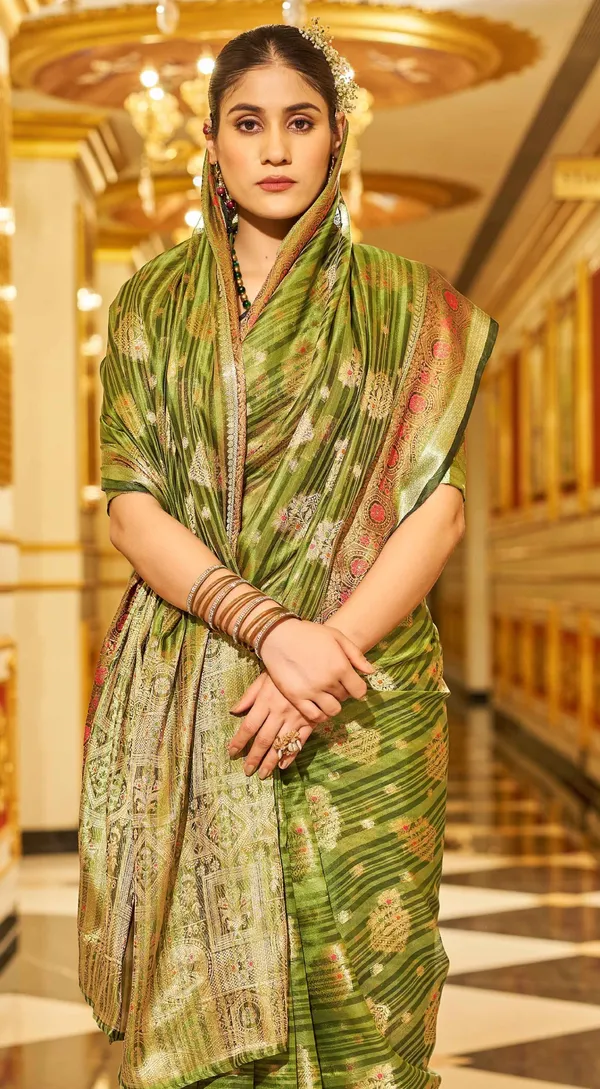 Mahendi_Green_Organza_Sarees_With_Blouse_Piece_For_Women