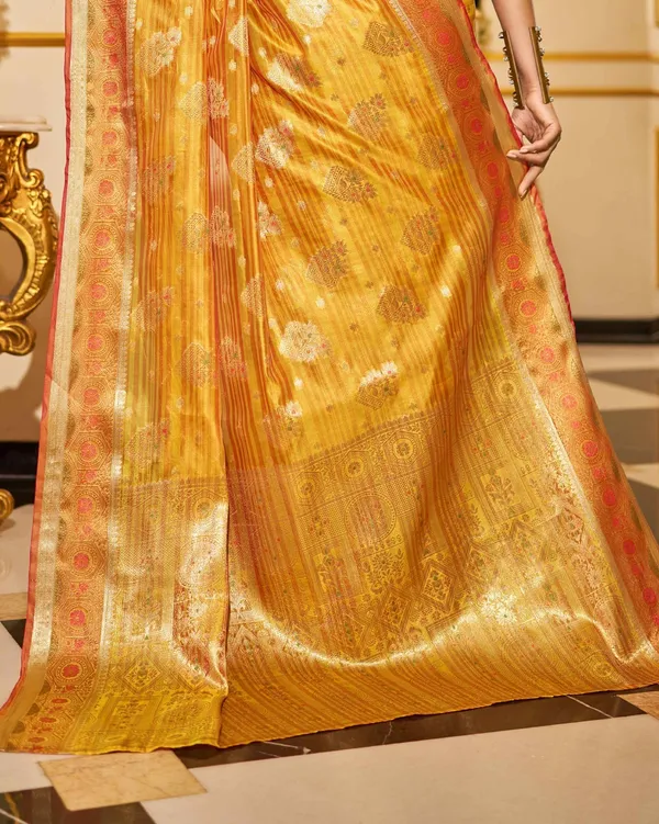 Yellow_Organza_Sarees_With_Blouse_Piece_For_Women
