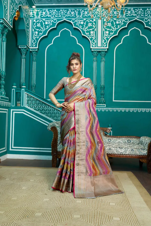 Grey_Organza_Sarees_With_Blouse_Piece_For_Women