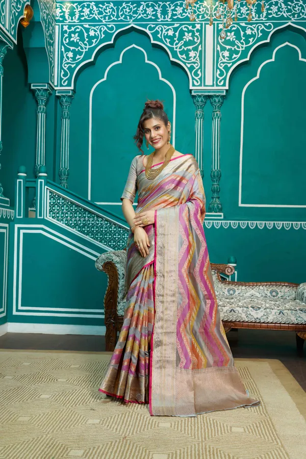 Grey_Organza_Sarees_With_Blouse_Piece_For_Women