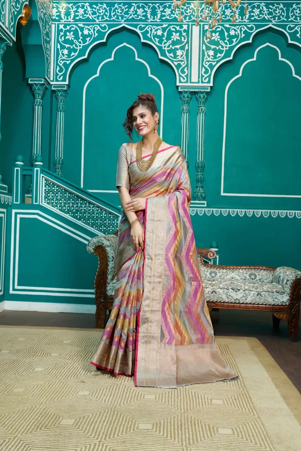 Grey_Organza_Sarees_With_Blouse_Piece_For_Women