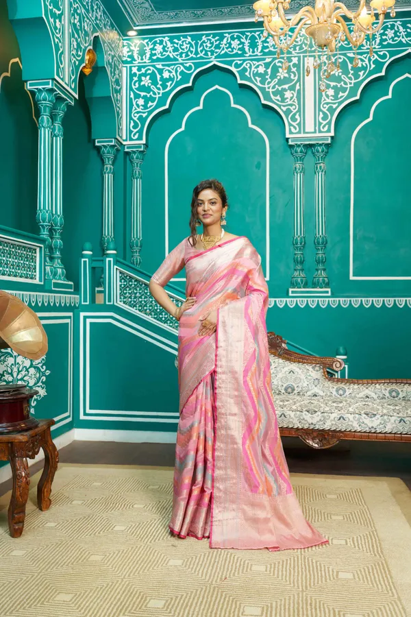 Pink_Organza_Sarees_With_Blouse_Piece_For_Women