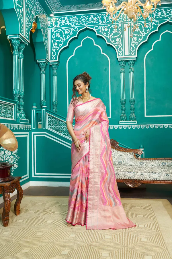 Pink_Organza_Sarees_With_Blouse_Piece_For_Women