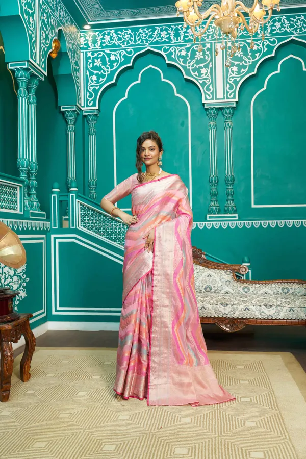 Pink_Organza_Sarees_With_Blouse_Piece_For_Women