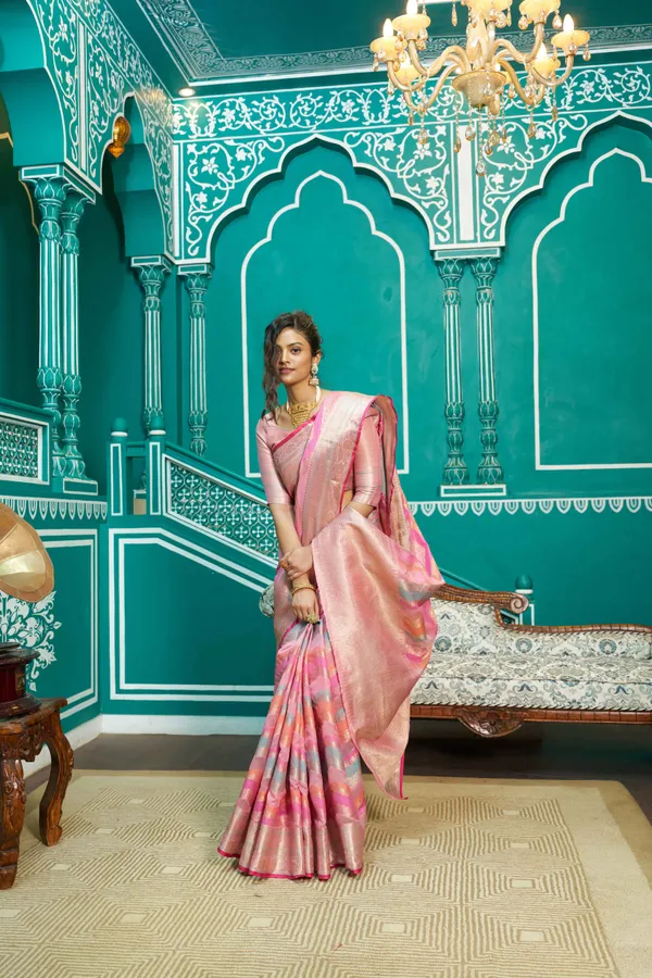 Pink_Organza_Sarees_With_Blouse_Piece_For_Women