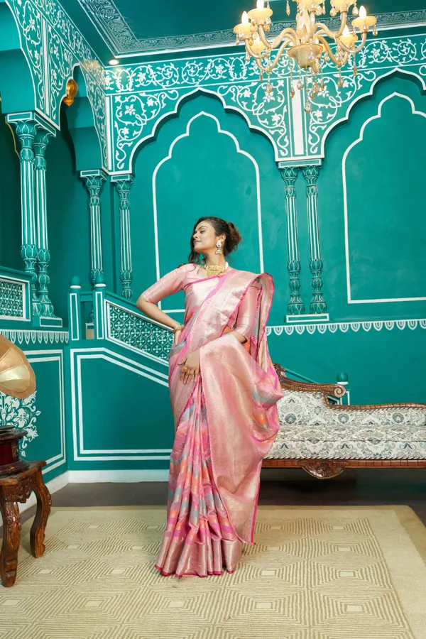Pink_Organza_Sarees_With_Blouse_Piece_For_Women