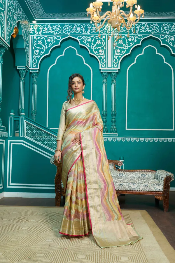 Pista_Organza_Sarees_With_Blouse_Piece_For_Women