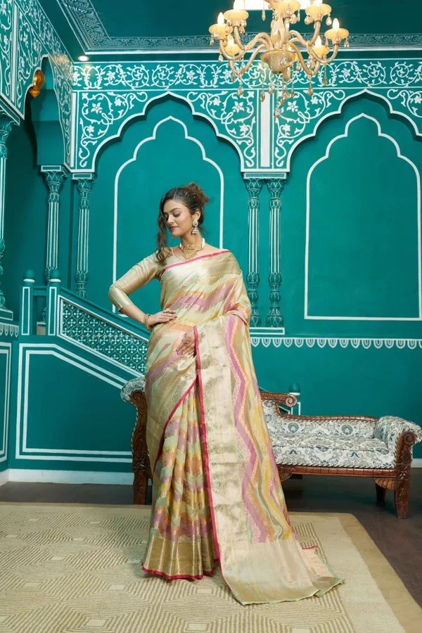 Pista_Organza_Sarees_With_Blouse_Piece_For_Women