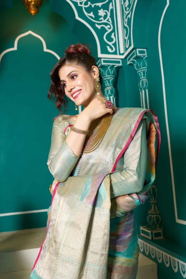 Sky_Blue_Organza_Sarees_With_Blouse_Piece_For_Women