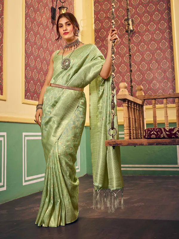Pista_Silk_Sarees_With_Blouse_Piece_For_Women