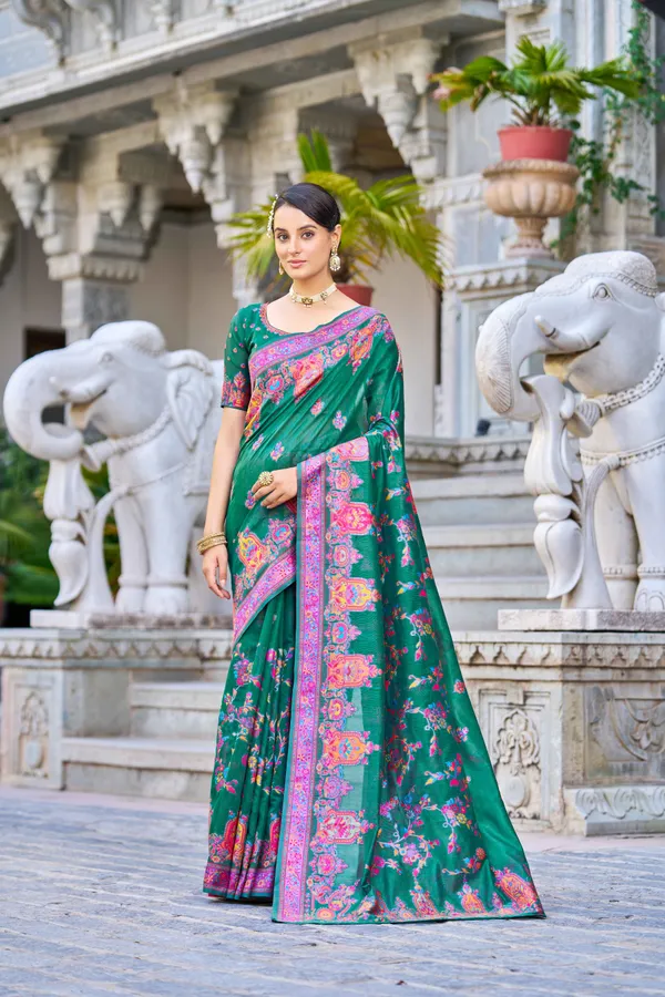 Green_Cotton_Sarees_With_Blouse_Piece_For_Women