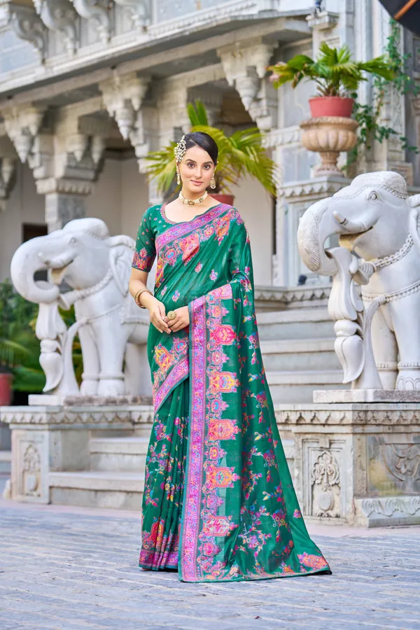 Green_Cotton_Sarees_With_Blouse_Piece_For_Women